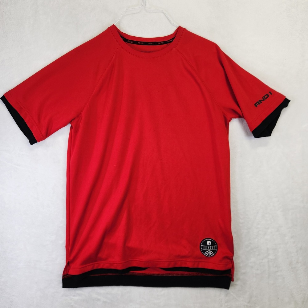 AND1 Mens Legendary Basketball Shirt Red Black Double Layer Athletic Top Large